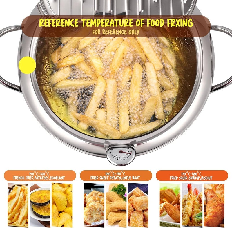 Oxydrily Deep Fryer Pot, Japanese Tempura Deep Fryer Stainless Steel Frying Pot With Thermometer - Image 2